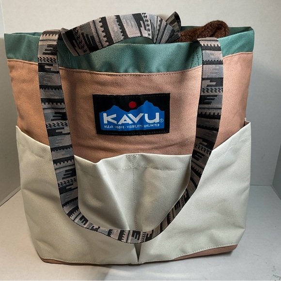 Kavu Multicolor Tote Bag - Green, Brown, Cream twin falls Gorpcore utility - Picture 1 of 9